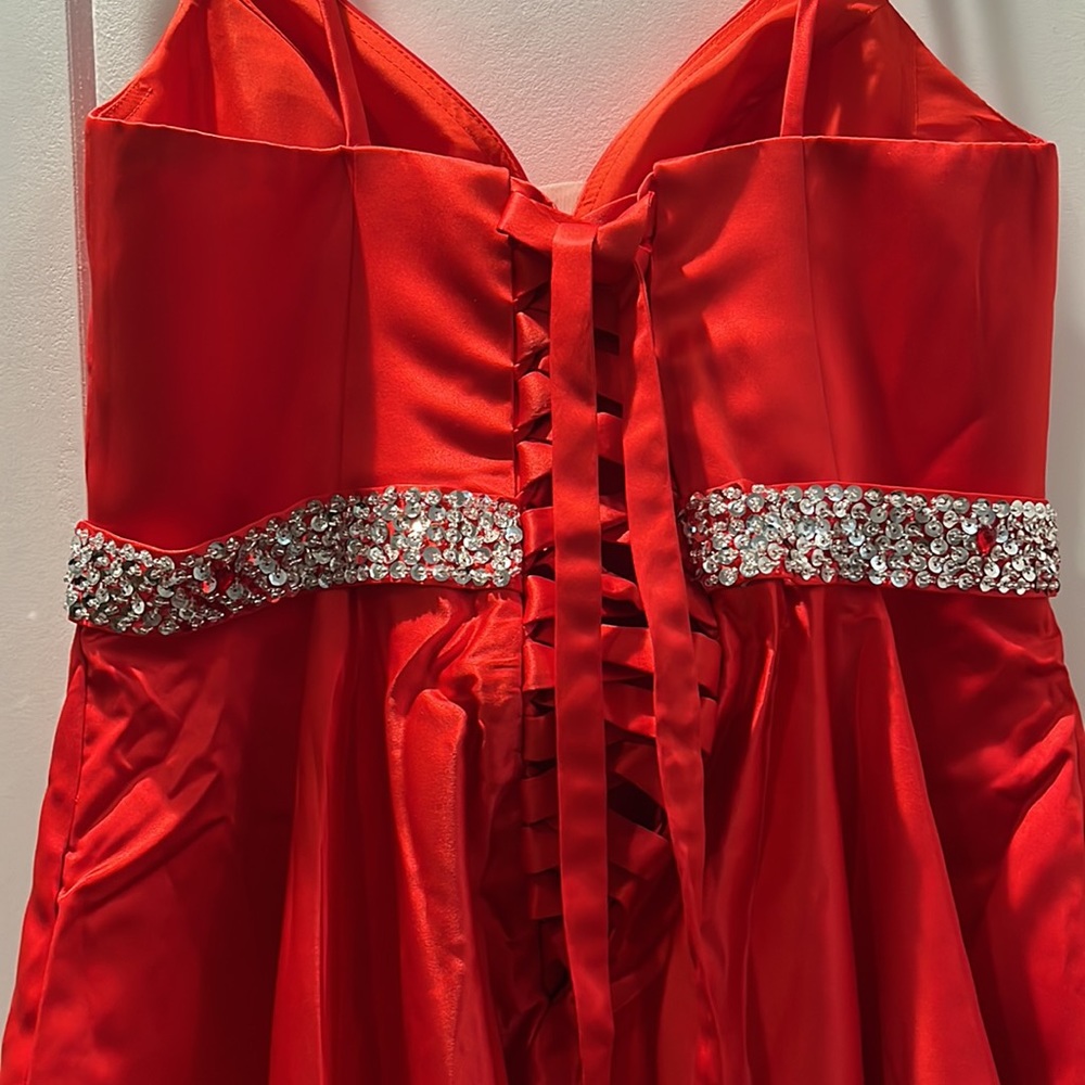 Women’s Red Lace-up Spaghetti Strap Sequin Embellished  Short Dress - Picture 3 of 5